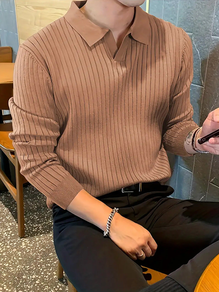 Lapel Texture Stretch Slim Knit Polo