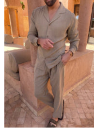 Lapel Single-breasted Shirt Top and Trousers