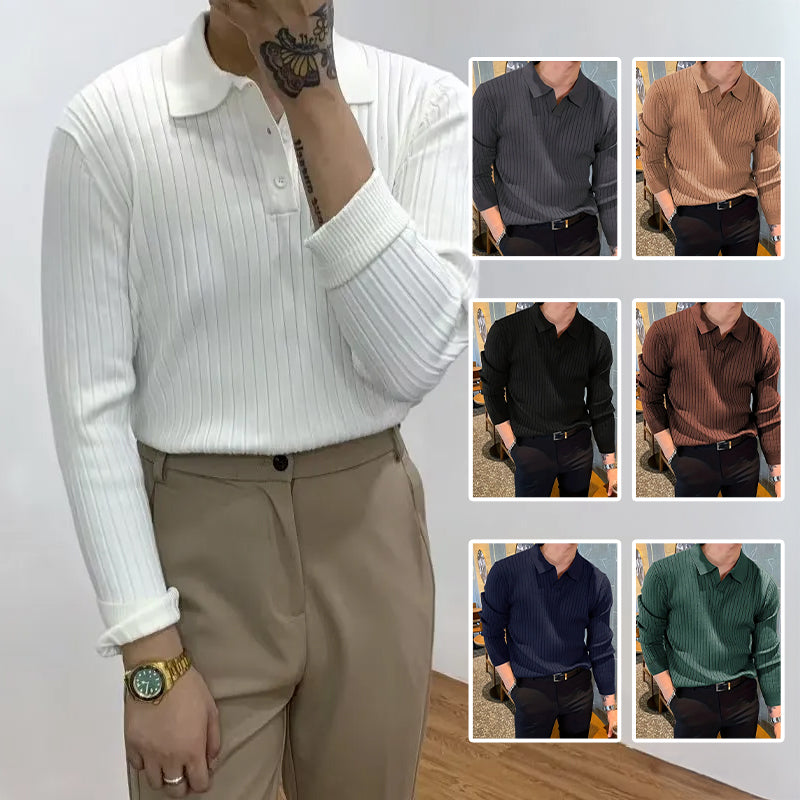 Lapel Texture Stretch Slim Knit Polo