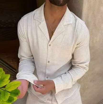 Lapel Single-breasted Shirt Top and Trousers