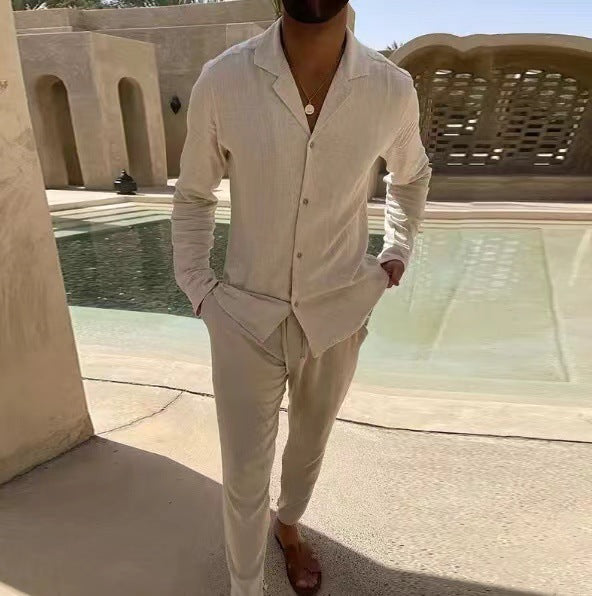 Lapel Single-breasted Shirt Top and Trousers