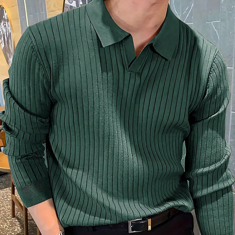 Lapel Texture Stretch Slim Knit Polo