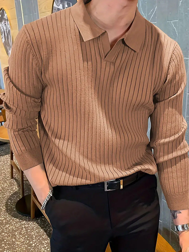 Lapel Texture Stretch Slim Knit Polo