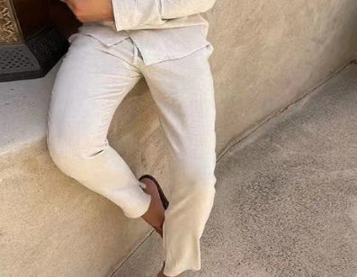 Lapel Single-breasted Shirt Top and Trousers