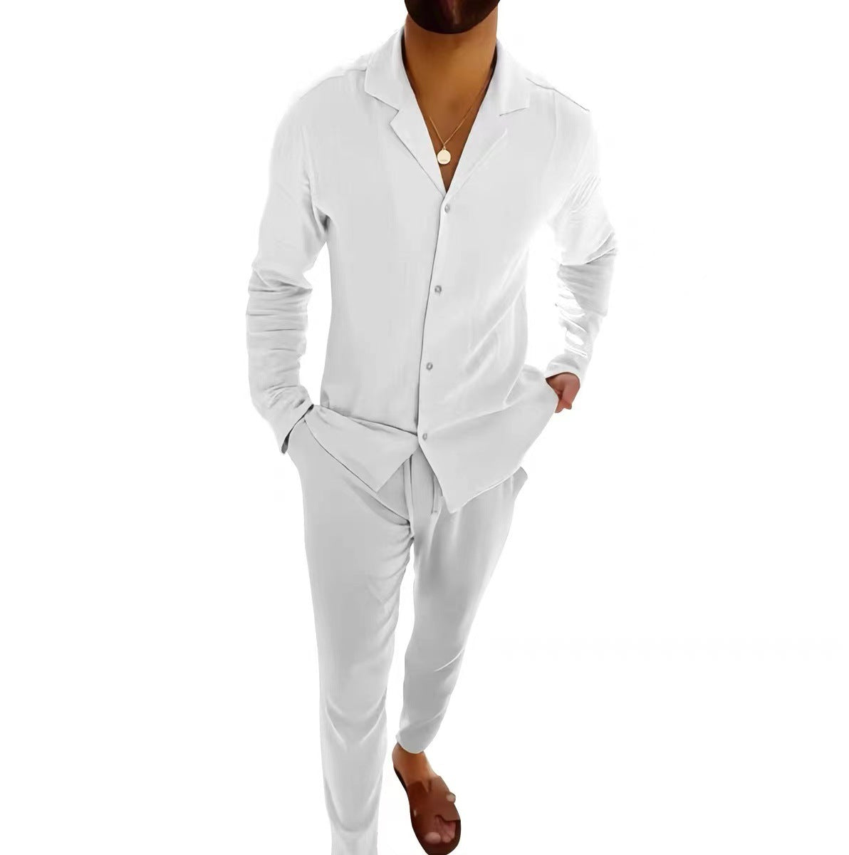 Lapel Single-breasted Shirt Top and Trousers